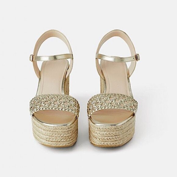 Zara Braided Gold Platform Wedge Esapadrille - Picture 3 of 12